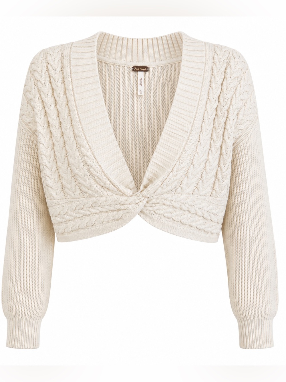 Free People Emilie Cropped Cable Knit Sweater in Ivory size Large